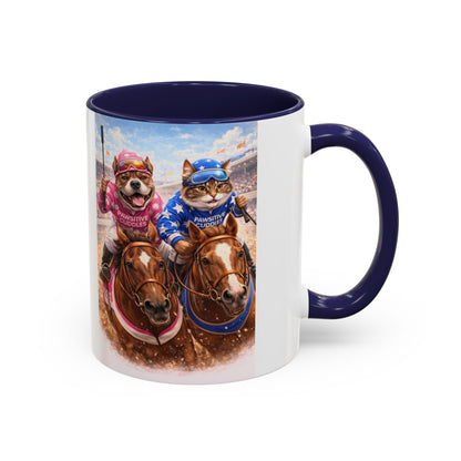 Coffee Mug — Cute Cat & Dog Horse Racing Accent Mug (11/15oz)
