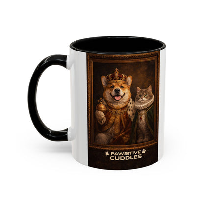 Corgi & Cat Royal Portrait Coffee Mug — "Pawsitive Cuddles" Accent Mug (11/15oz)