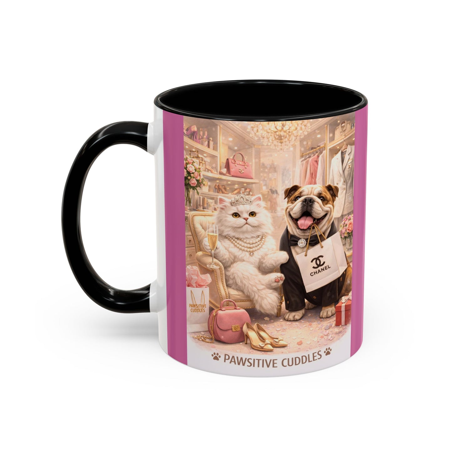 Designer Dogs Accent Coffee Mug - "Pawsitive Cuddles" Cute Bulldog & Pomeranian Gift