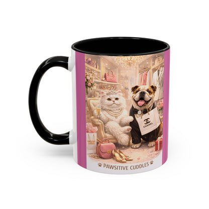 Designer Dogs Accent Coffee Mug - "Pawsitive Cuddles" Cute Bulldog & Pomeranian Gift
