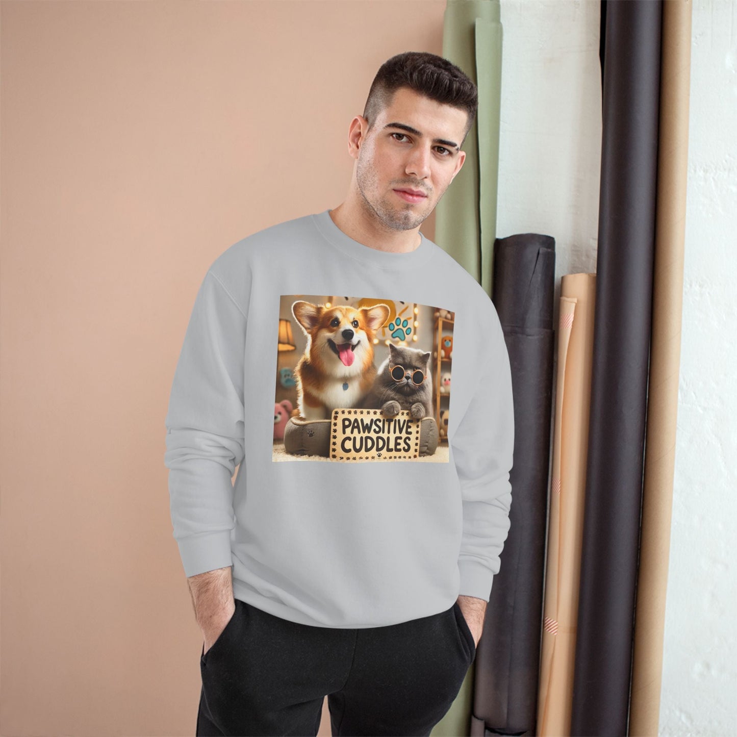 Pawsitive Cuddles Champion Sweatshirt - Cute Pet Lovers Gift, Cozy Dog Cat Apparel, Animal Lover's Hoodie, Pet-Themed Sweatshirt, [...] Printify