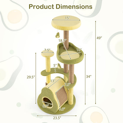 Freestanding Multi-level Avocado Cat Tower With Private Condo - Pawsitive Cuddles