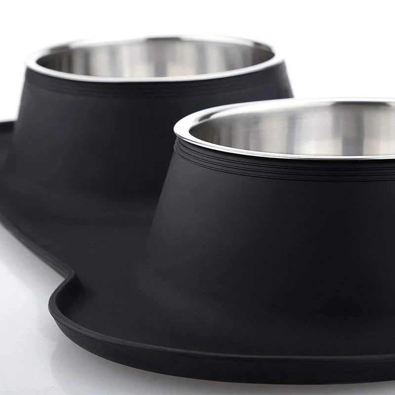 Antislip Double Dog Bowl With Silicone Mat Durable Stainless Steel Water Food Feeder Pet Feeding Drinking Bowls for Dogs Cats - Pawsitive Cuddles