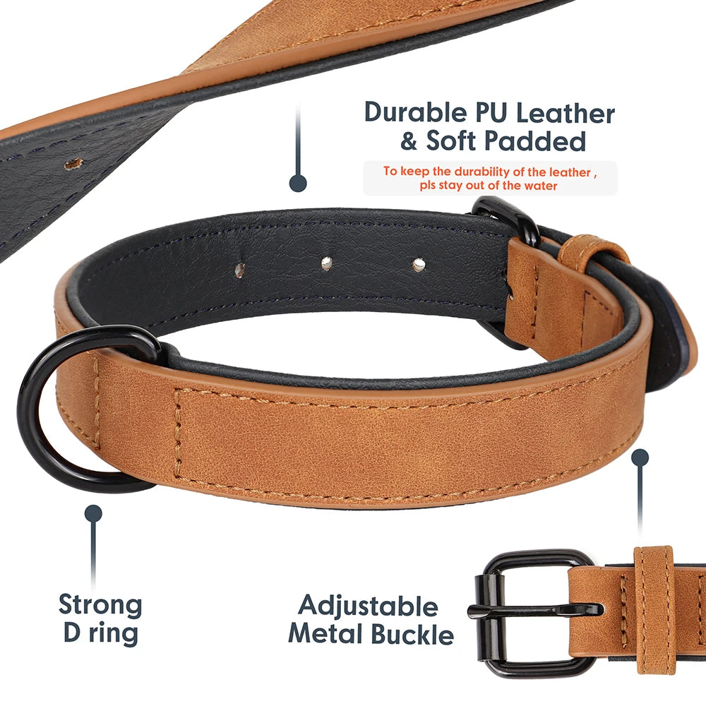 Soft Padded Real Leather Collar for Big Dogs - Pawsitive Cuddles