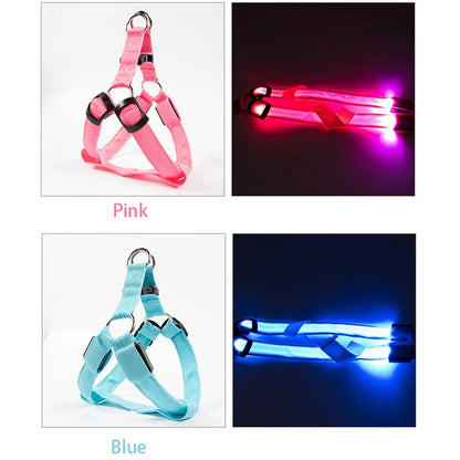 Adjustable LED Dog Harness No Pull Small Medium Glowing Nylon Breast-Band Night Safety Arnes Perro Dropship Pets Dog Accessories - Click Mart