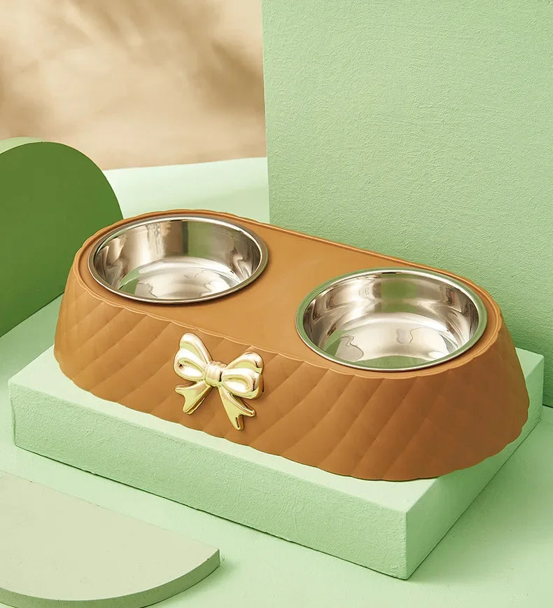 Double-Layer Pet Bowl – Stainless Steel & PP Base - Pawsitive Cuddles