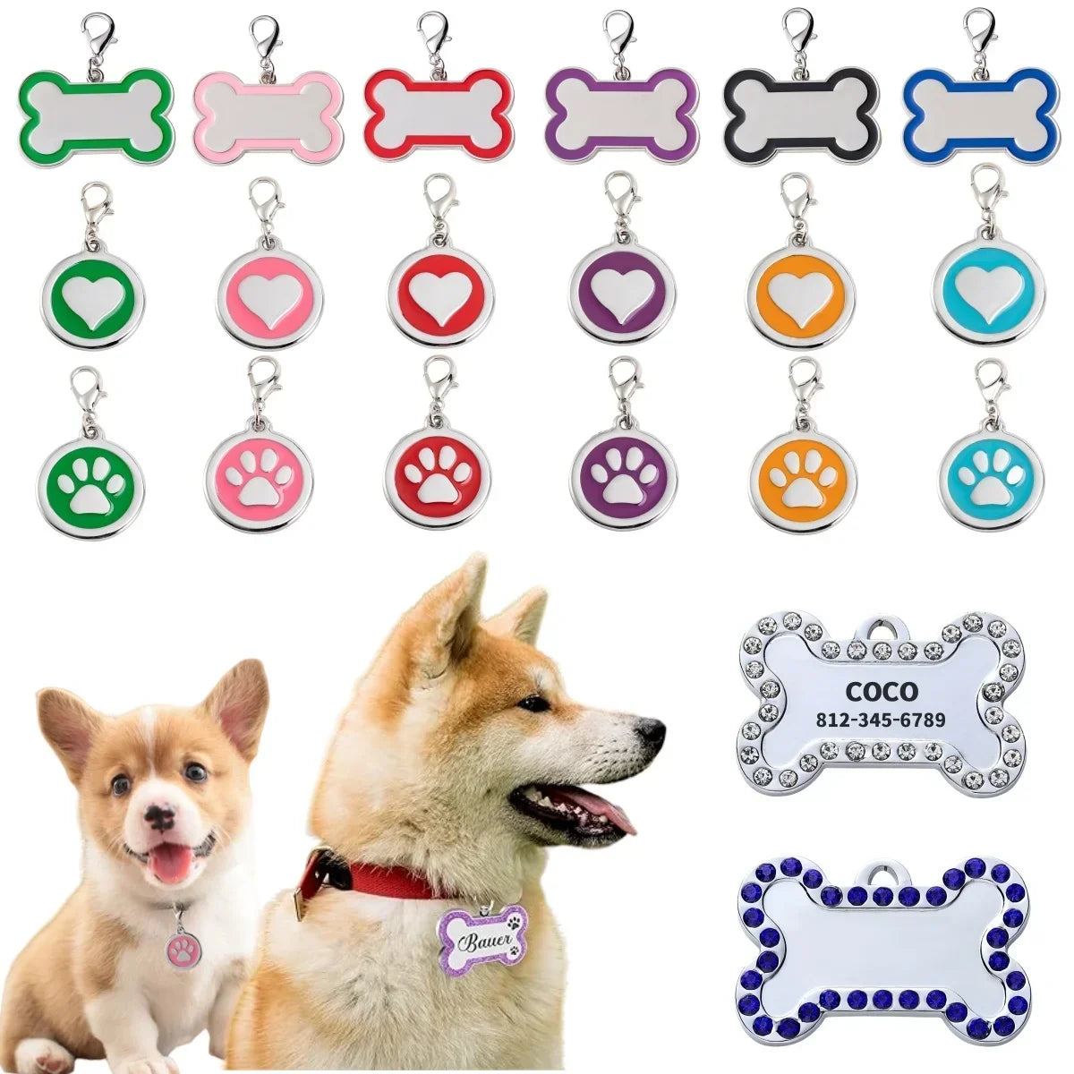 Custom Engraved Name Tag with Paw Print Design - Pawsitive Cuddles