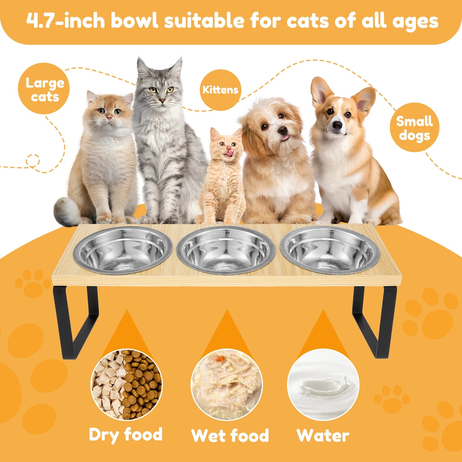 Elevated Pet Bowls Wood  Stand with Stainless Steel - Pawsitive Cuddles