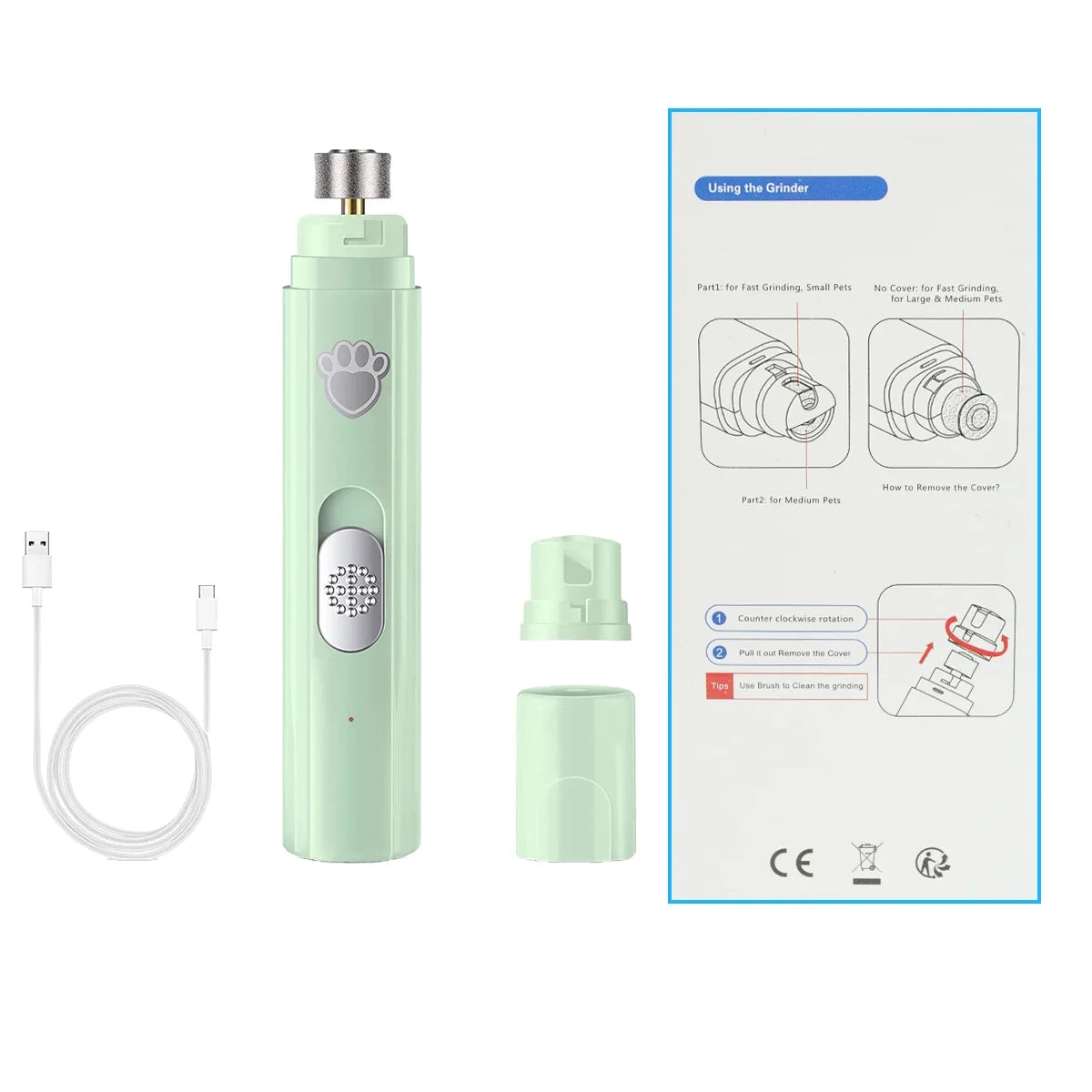 Electric Dog Nail Grinder Nail Clipper USB Rechargeable - Pawsitive Cuddles
