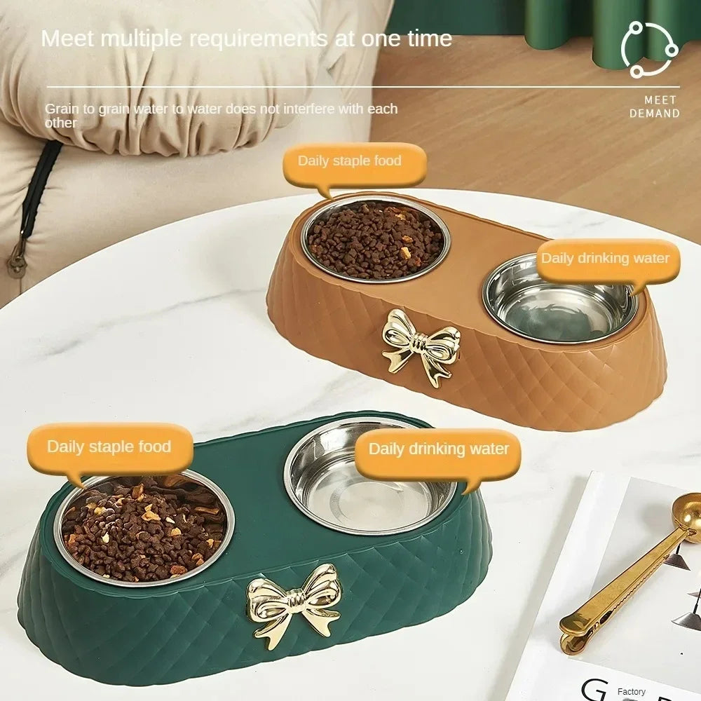 Double-Layer Pet Bowl – Stainless Steel & PP Base - Pawsitive Cuddles