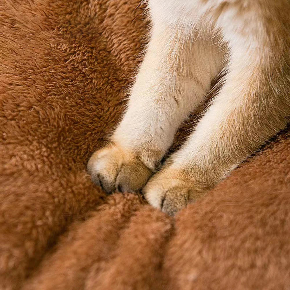 **1PC Four-Season Enclosed Pet Bed – Brown Teddy Bear Style for Cats & Dogs** - Pawsitive Cuddles