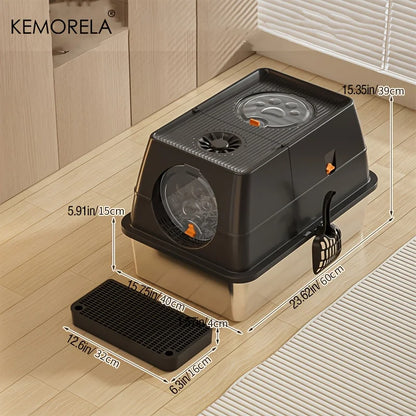 KEMORELA XL Stainless Steel Cat Litter Box - Pawsitive Cuddles