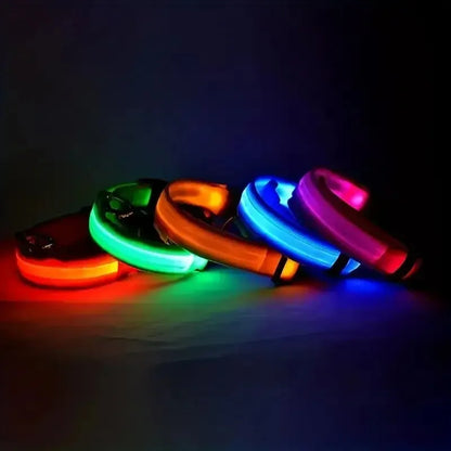 Nylon LED Night Safety Flashing Glow In The Dark Dog Leash Dogs Luminous Fluorescent Pet Dog Collar - Click Mart