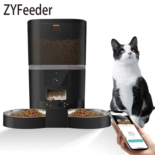 4L Automatic Smart Pet Feeder For Cats Small Dogs Dispenser With Camera Recorder Timing Quantitative Double Bowl