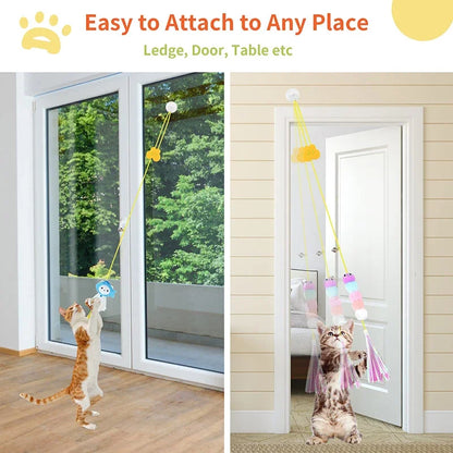 Cat Toy Swing – Elastic Feather Toy - Pawsitive Cuddles