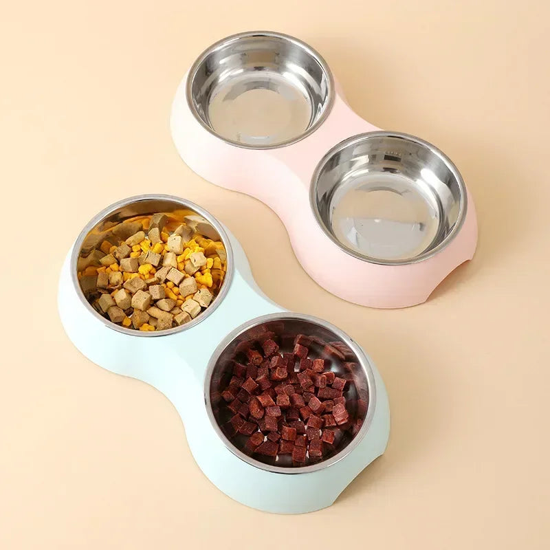 Stainless Steel Double Pet Bowl – Food & Water Dish - Pawsitive Cuddles