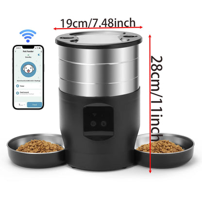 4.5L Button WiFi Automatic Cat Feeder Includes Two Stainless Steel Bowls