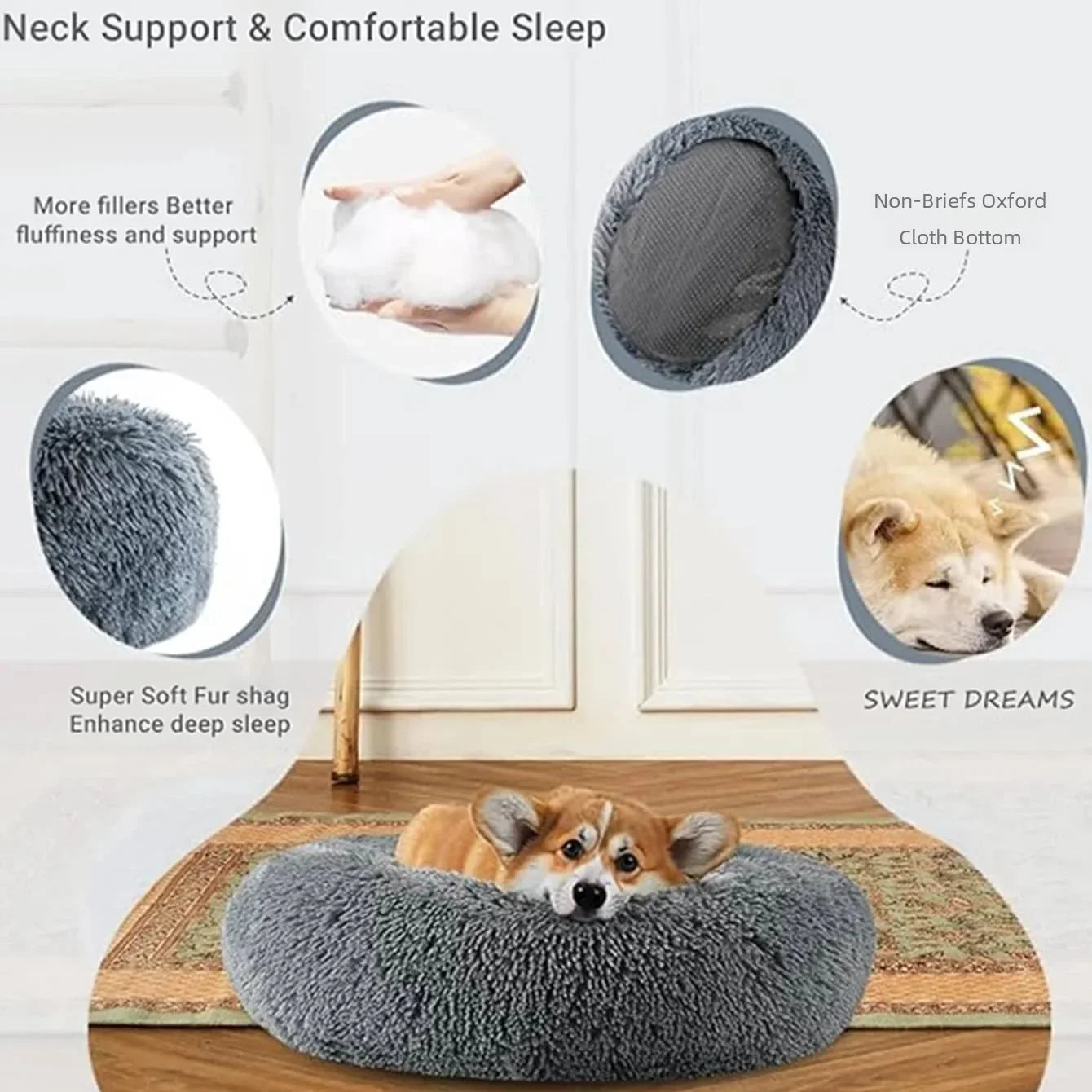 Round Pet Bed for Large Dog - Pawsitive Cuddles