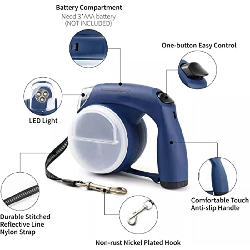 Retractable Dogs Leash with Light, Bags Holder/Water Cup - Pawsitive Cuddles