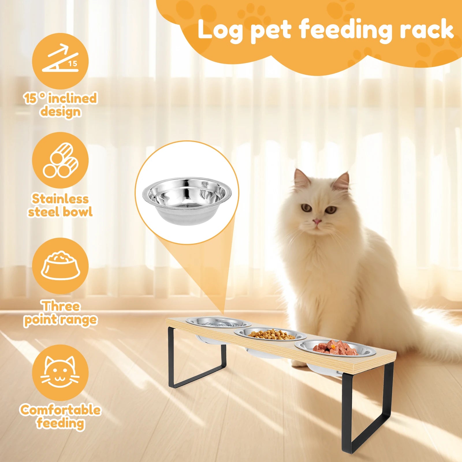 Elevated Pet Bowls Wood  Stand with Stainless Steel - Pawsitive Cuddles