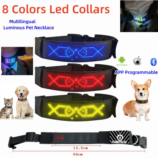 Multicolor Pet LED Collars Programmable Text Animations - Pawsitive Cuddles