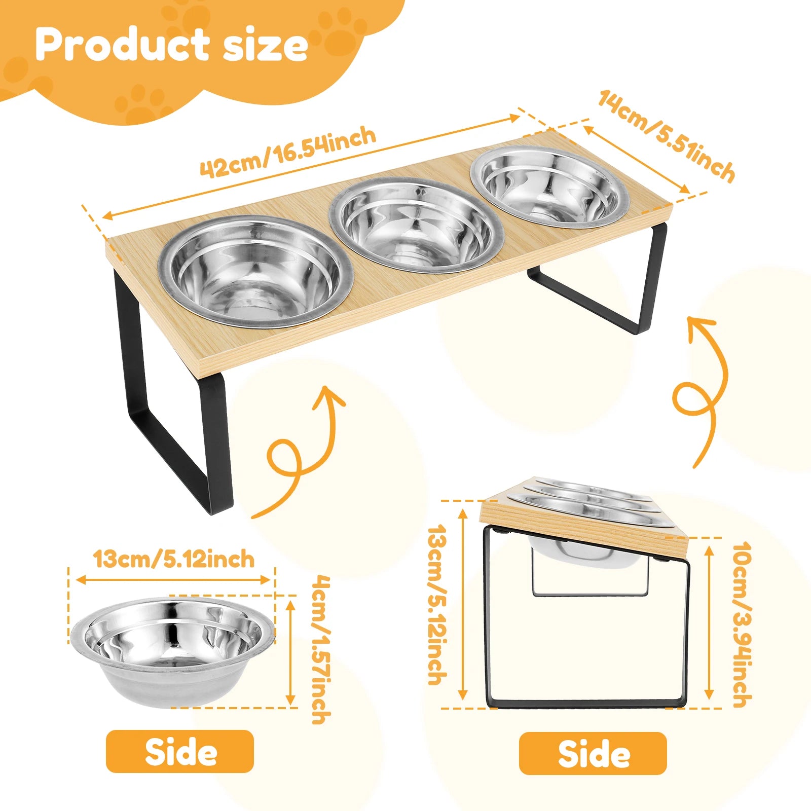 Elevated Pet Bowls Wood  Stand with Stainless Steel - Pawsitive Cuddles