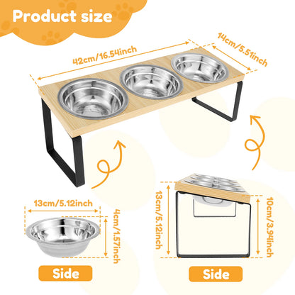Elevated Pet Bowls Wood  Stand with Stainless Steel - Pawsitive Cuddles