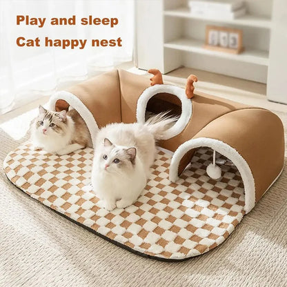 Plush Cat Bed with Reindeer Design - Pawsitive Cuddles