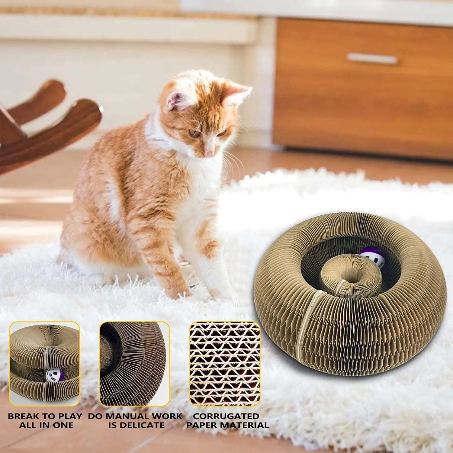 Round Corrugated Claw Grinder with Ball - Pawsitive Cuddles