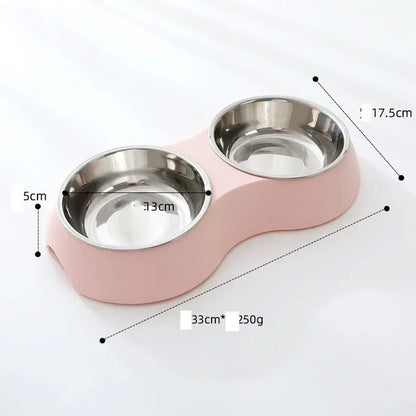 Stainless Steel Double Pet Bowl – Food & Water Dish - Pawsitive Cuddles