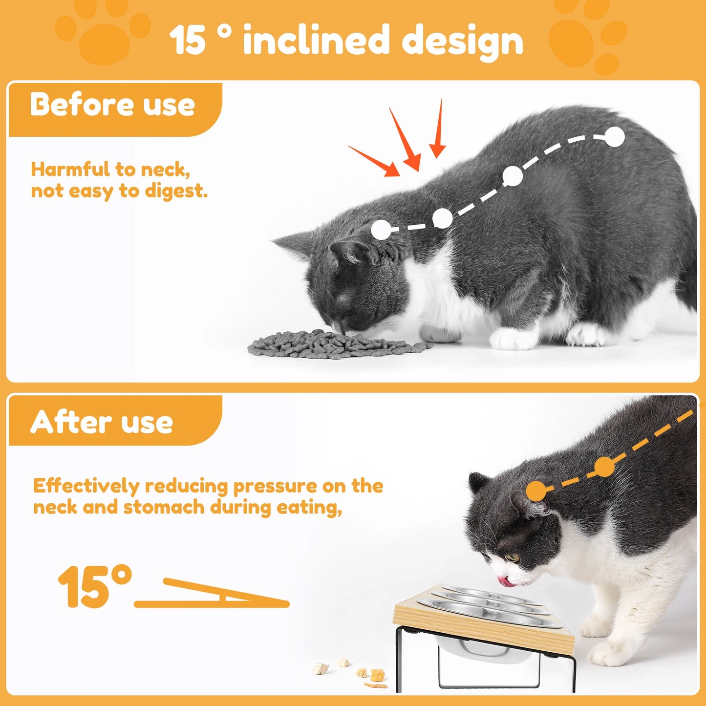 Elevated Pet Bowls Wood  Stand with Stainless Steel - Pawsitive Cuddles