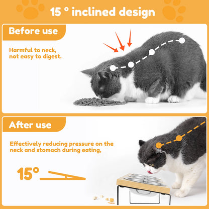 Elevated Pet Bowls Wood  Stand with Stainless Steel - Pawsitive Cuddles