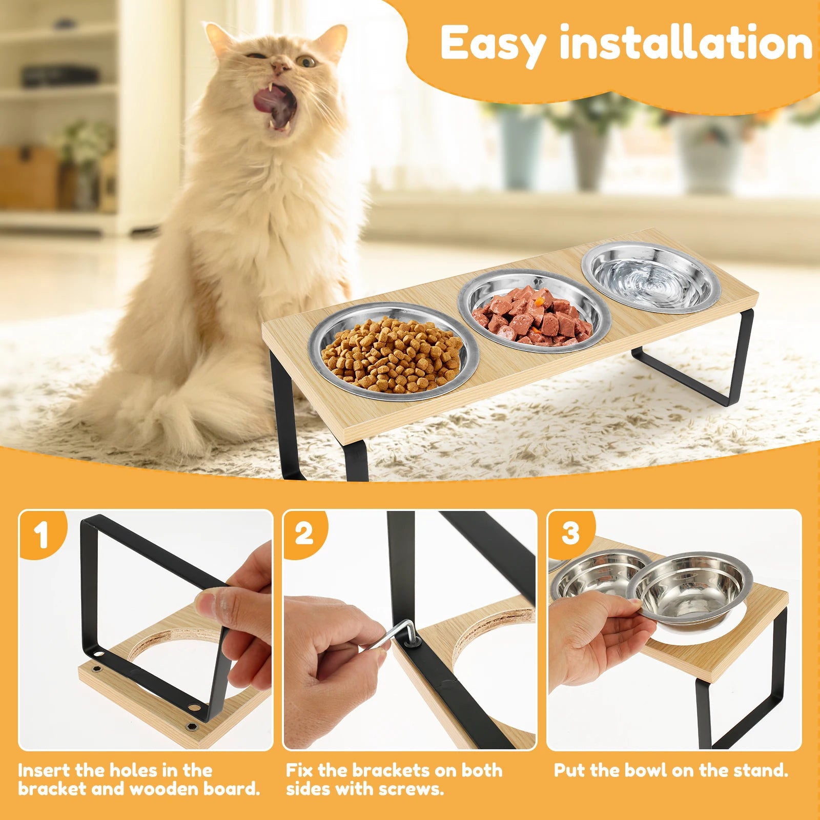 Elevated Pet Bowls Wood  Stand with Stainless Steel - Pawsitive Cuddles
