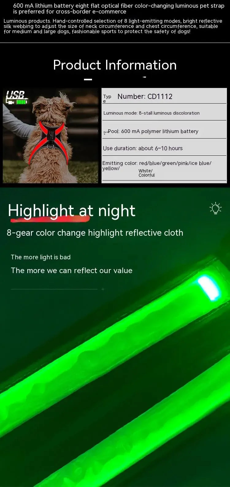 Pet Flush Traction 8 Gears Color Changing Led Collars - Pawsitive Cuddles