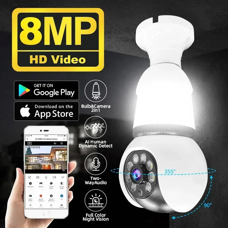 LED Bulb WiFi Surveillance Camera Automatic AI Tracking - Pawsitive Cuddles