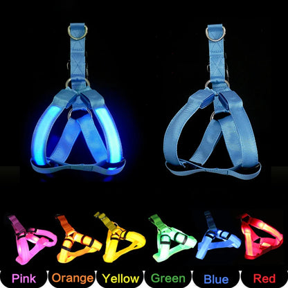 Adjustable LED Dog Harness No Pull Small Medium Glowing Nylon Breast-Band Night Safety Arnes Perro Dropship Pets Dog Accessories - Click Mart