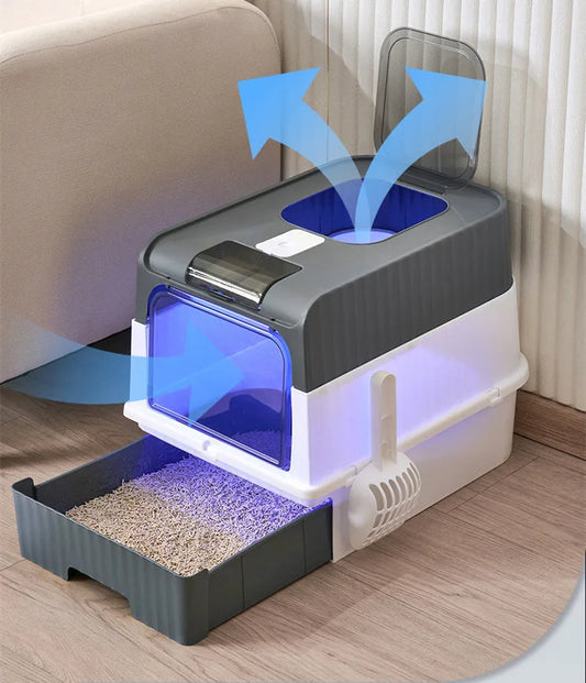 Fully Enclosed Litter Box with UV Sterilization & Deodorization - Pawsitive Cuddles