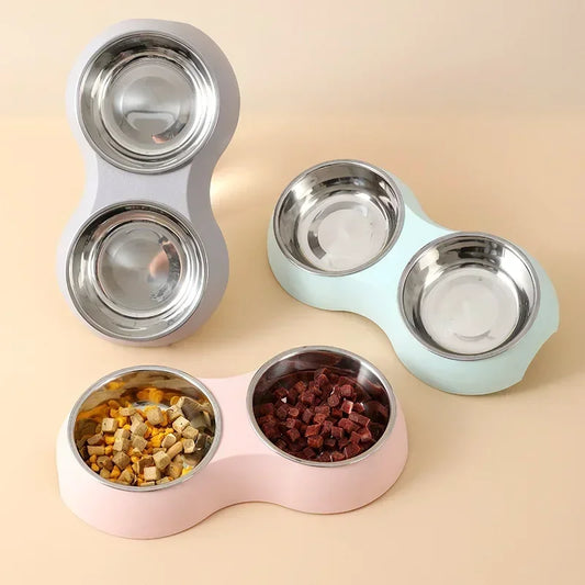 Stainless Steel Double Pet Bowl – Food & Water Dish - Pawsitive Cuddles