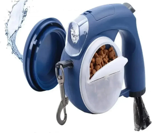 Retractable Dog Leash with Light With Water Bowl Food Box Poop Bag Container - Pawsitive Cuddles