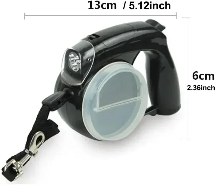 Retractable Dog Leash with Light With Water Bowl Food Box Poop Bag Container - Pawsitive Cuddles