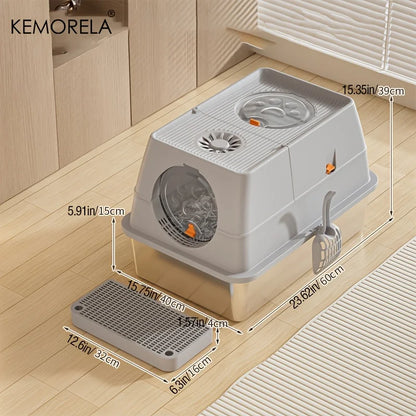 KEMORELA XL Stainless Steel Cat Litter Box - Pawsitive Cuddles
