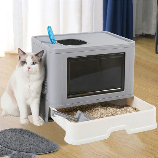 Foldable Cat Litter Box Front Entry & Top Exit - Pawsitive Cuddles