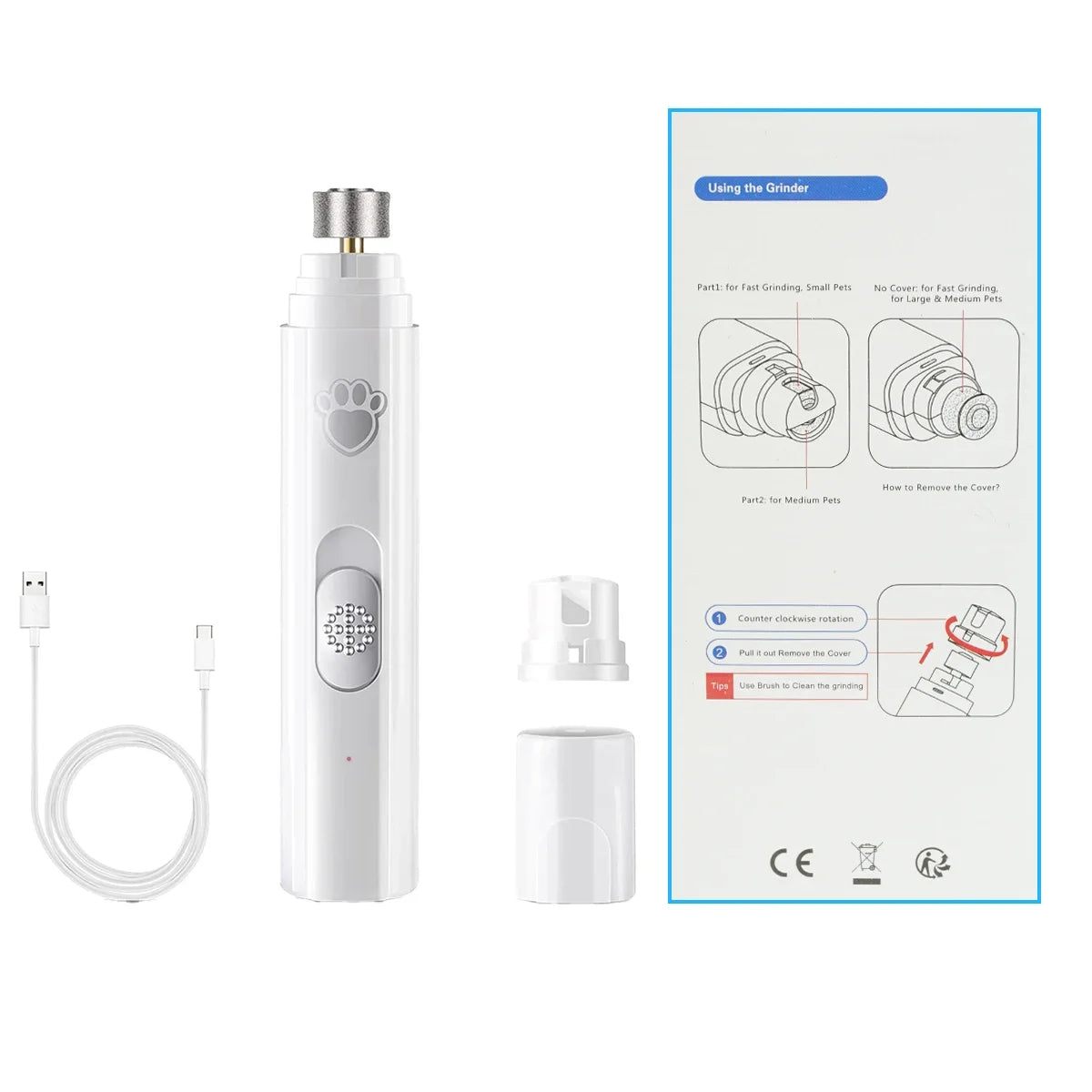 Electric Dog Nail Grinder Nail Clipper USB Rechargeable - Pawsitive Cuddles