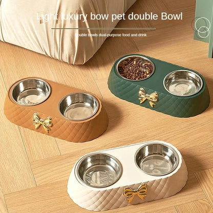Double-Layer Pet Bowl – Stainless Steel & PP Base - Pawsitive Cuddles