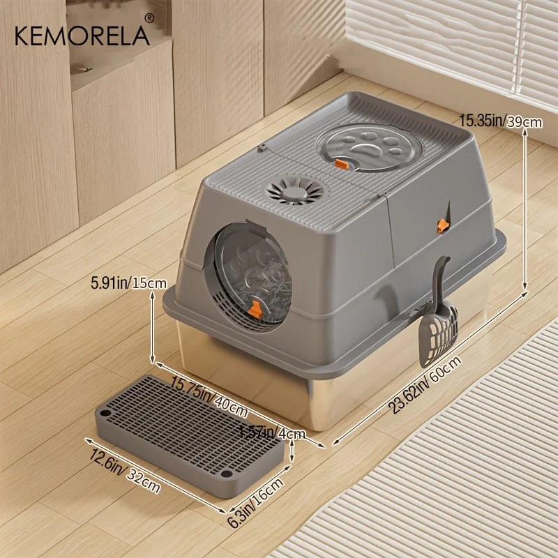 KEMORELA XL Stainless Steel Cat Litter Box - Pawsitive Cuddles