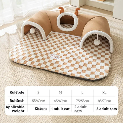 Plush Cat Bed with Reindeer Design - Pawsitive Cuddles