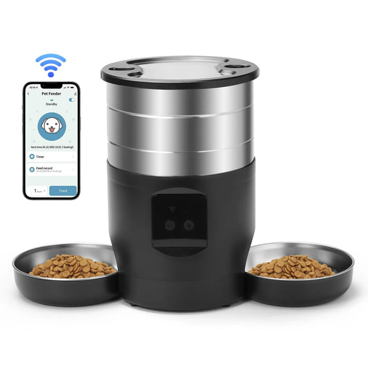 4.5L Button WiFi Automatic Cat Feeder Includes Two Stainless Steel Bowls