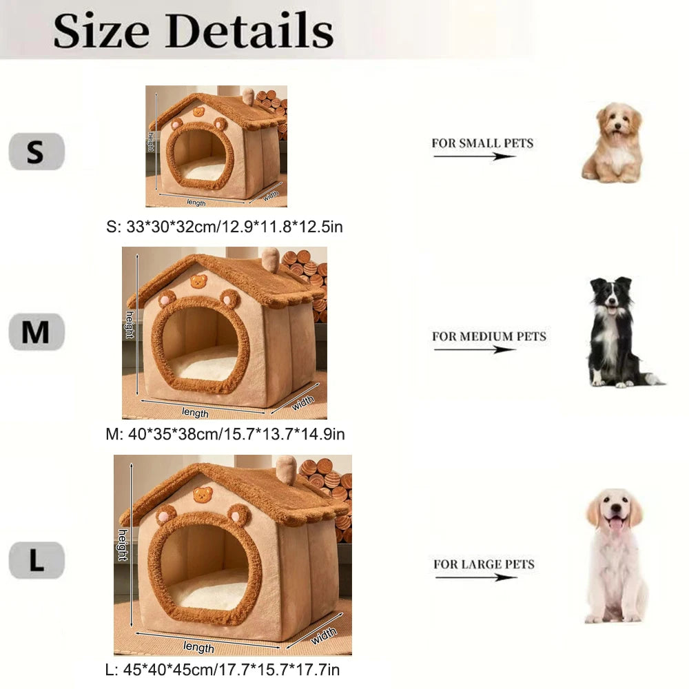 **1PC Four-Season Enclosed Pet Bed – Brown Teddy Bear Style for Cats & Dogs** - Pawsitive Cuddles