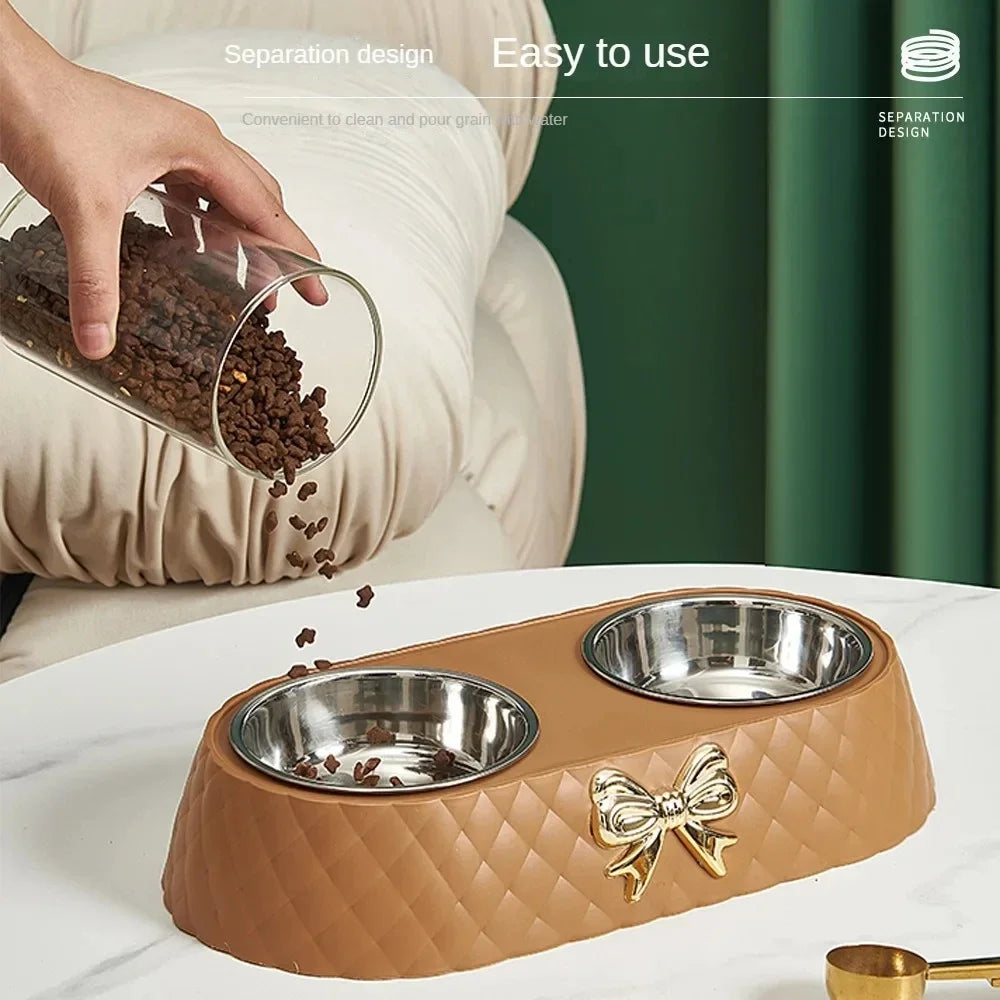Double-Layer Pet Bowl – Stainless Steel & PP Base - Pawsitive Cuddles