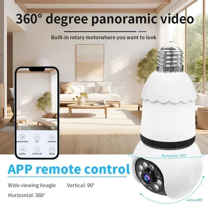 LED Bulb WiFi Surveillance Camera Automatic AI Tracking - Pawsitive Cuddles